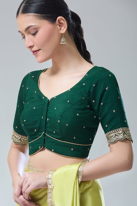 Shop Naintara Bajaj Green Silk Sequins, Zari Embroidered Saree Blouse Online at Aza Fashions Shop_Naintara Bajaj_Green Silk Sequins, Zari Embroidered Saree Blouse _Online_at_Aza_Fashions