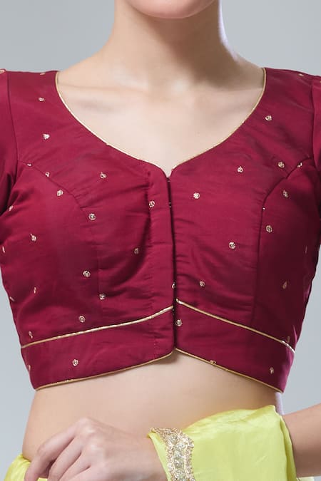 Shop_Naintara Bajaj_Maroon Silk Sequins, Zari Embroidered Saree Blouse _Online_at_Aza_Fashions