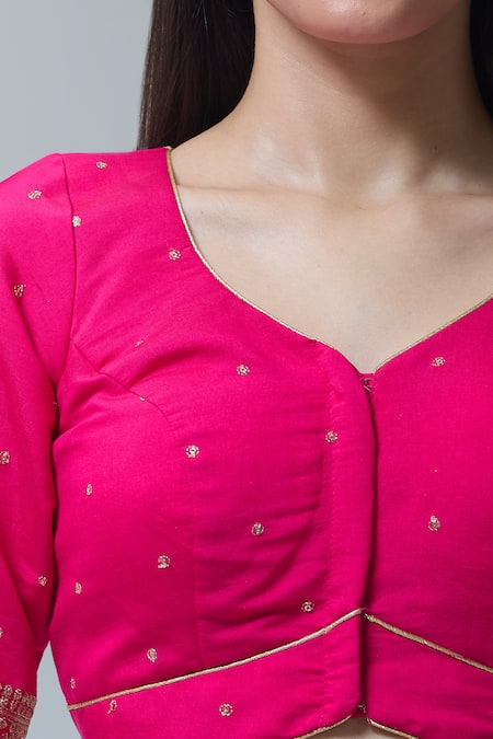 Naintara Bajaj_Pink Silk Sequins, Zari Open Neck Scallop Embroidered Saree Blouse _Online_at_Aza_Fashions