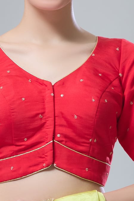 Buy_Naintara Bajaj_Red Silk Sequins, Zari Open Neck Embroidered Saree Blouse _Online_at_Aza_Fashions