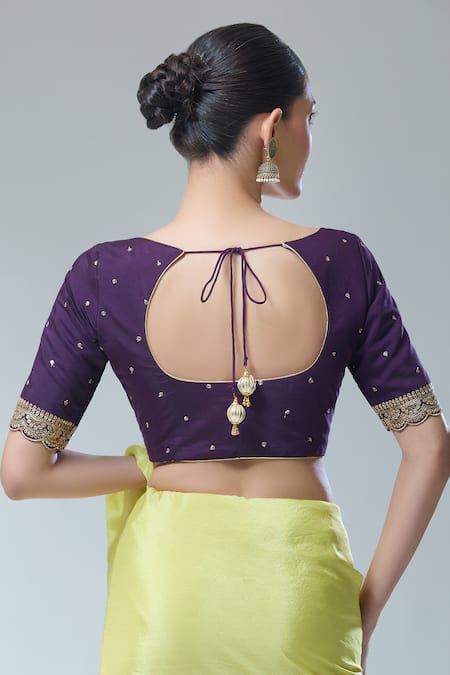 Shop_Naintara Bajaj_Wine Silk Sequins, Zari Thread Work Saree Blouse _at_Aza_Fashions