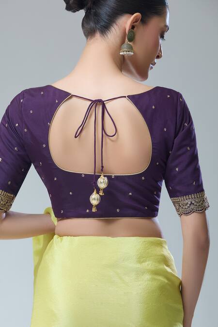 Buy_Naintara Bajaj_Wine Silk Sequins, Zari Thread Work Saree Blouse _Online_at_Aza_Fashions