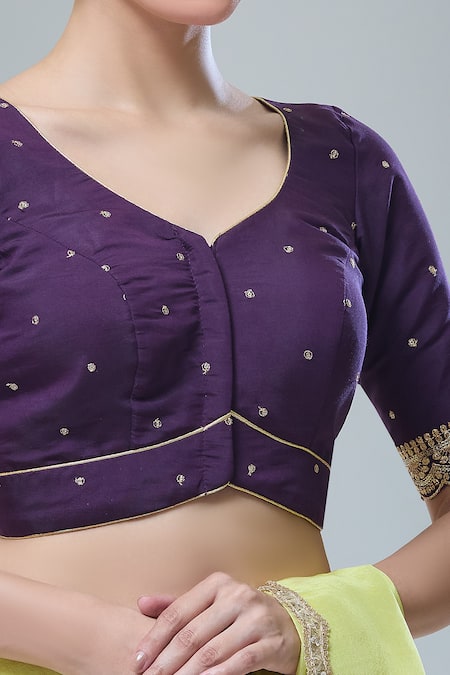 Shop_Naintara Bajaj_Wine Silk Sequins, Zari Thread Work Saree Blouse _Online_at_Aza_Fashions