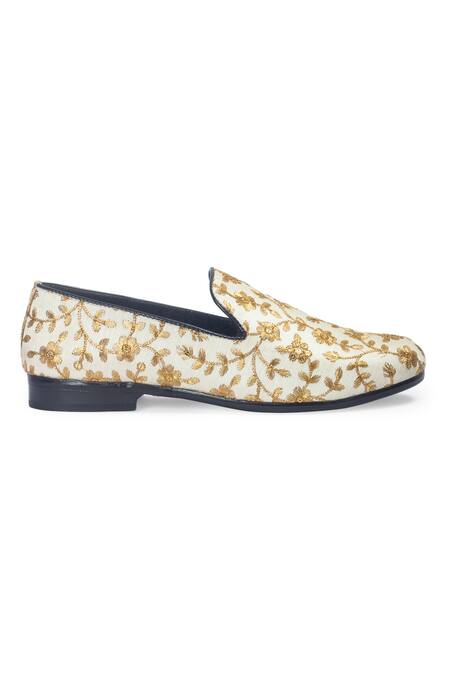 Domani_Beige Floral Vine Embroidered Slip-on Shoes _Online_at_Aza_Fashions