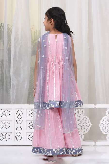 Little Bansi Floral Thread Embroidered Kurta Sharara Set 