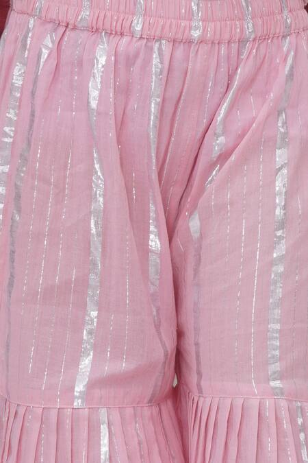 Little Bansi Pink Cotton, Chiffon Embroidery Floral Thread Kurta Sharara Set at Aza Fashions Little Bansi_Pink Cotton, Chiffon Embroidery Floral Thread Kurta Sharara Set _at_Aza_Fashions