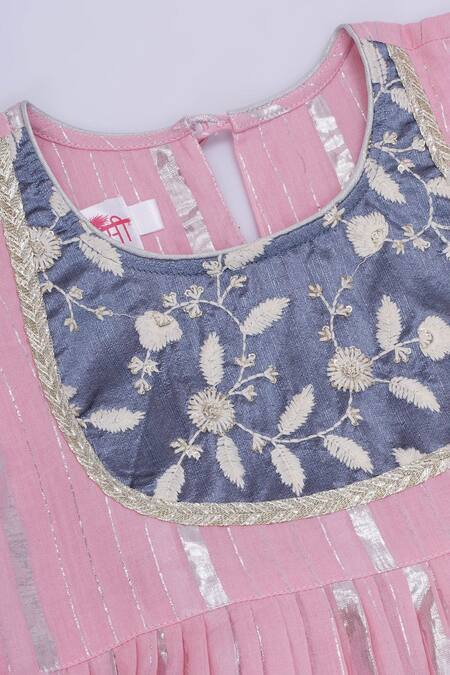 Buy Little Bansi Pink Cotton, Chiffon Embroidery Floral Thread Kurta Sharara Set Buy_Little Bansi_Pink Cotton, Chiffon Embroidery Floral Thread Kurta Sharara Set
