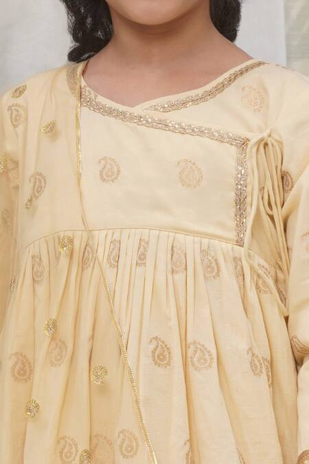 Shop Little Bansi Yellow Cotton Embroidery Paisley Angarkha Set Online at Aza Fashions Shop_Little Bansi_Yellow Cotton Embroidery Paisley Angarkha Set _Online_at_Aza_Fashions