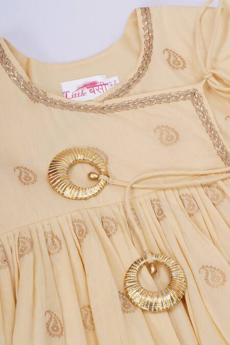 Little Bansi Yellow Cotton Embroidery Paisley Angarkha Set at Aza Fashions Little Bansi_Yellow Cotton Embroidery Paisley Angarkha Set _at_Aza_Fashions