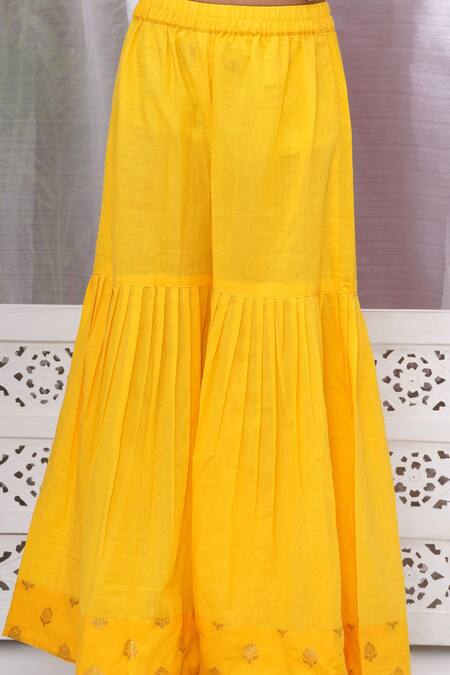Buy Little Bansi Yellow Cotton Embroidery, Sequins, Zari Floral Kurta Set Online at Aza Fashions Buy_Little Bansi_Yellow Cotton Embroidery, Sequins, Zari Floral Kurta Set _Online_at_Aza_Fashions
