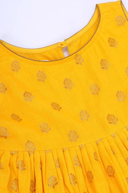 Shop Little Bansi Yellow Cotton Embroidery, Sequins, Zari Floral Kurta Set Online at Aza Fashions Shop_Little Bansi_Yellow Cotton Embroidery, Sequins, Zari Floral Kurta Set _Online_at_Aza_Fashions