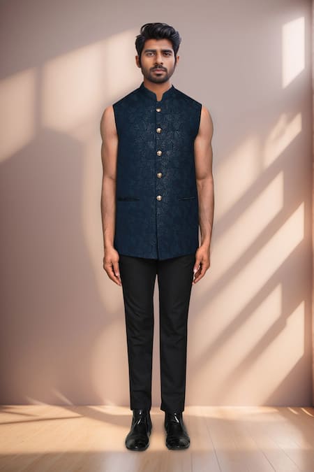 Arihant Rai Sinha_Green Terrycloth, Polyester Teal Bandhgala And Embroidered Jacket Set _at_Aza_Fashions