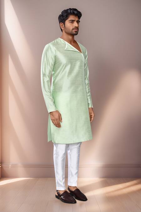 Buy Arihant Rai Sinha Green Silk Mint Asymmetric Kurta Set Buy_Arihant Rai Sinha_Green Silk Mint Asymmetric Kurta Set