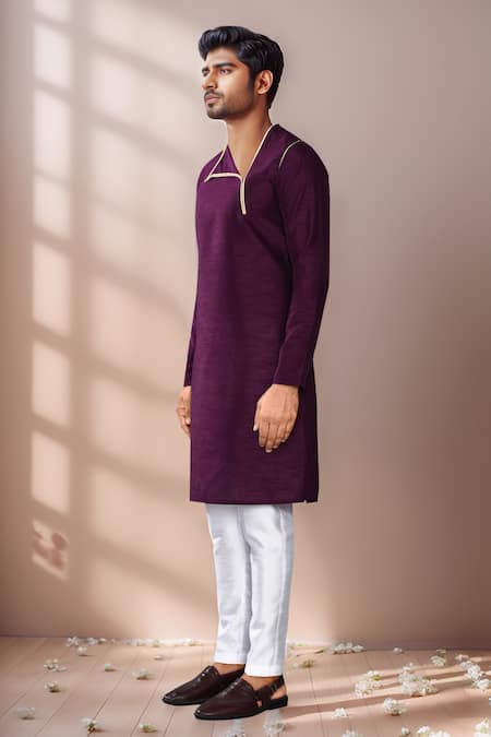 Shop Arihant Rai Sinha Purple Silk Asymmetric Neck Kurta Set Online at Aza Fashions Shop_Arihant Rai Sinha_Purple Silk Asymmetric Neck Kurta Set _Online_at_Aza_Fashions