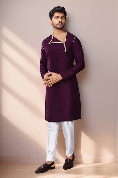 Buy Arihant Rai Sinha Purple Silk Asymmetric Neck Kurta Set Buy_Arihant Rai Sinha_Purple Silk Asymmetric Neck Kurta Set
