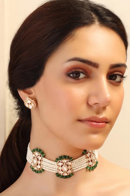 Joules By Radhika Gold Finish Bloom Petal Necklace Set 