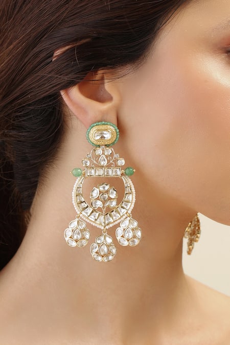 Shop Joules By Radhika Gold Plated Stones Embellished Earrings at Aza Fashions Shop_Joules By Radhika_Gold Plated Stones Embellished Earrings _at_Aza_Fashions