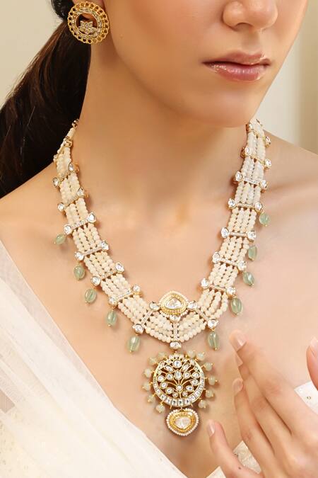 Shop Joules By Radhika Gold Plated Stones, Beads And Embellished Necklace Set at Aza Fashions Shop_Joules By Radhika_Gold Plated Stones, Beads And Embellished Necklace Set_at_Aza_Fashions