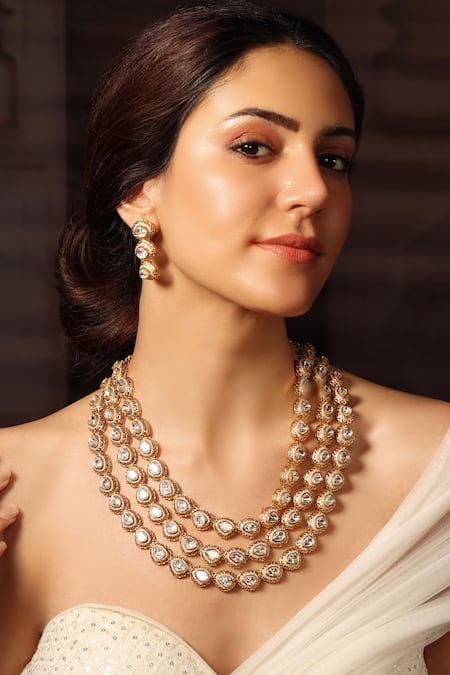 Joules by Radhika Gold Stone Embellished Layered Necklace Set 