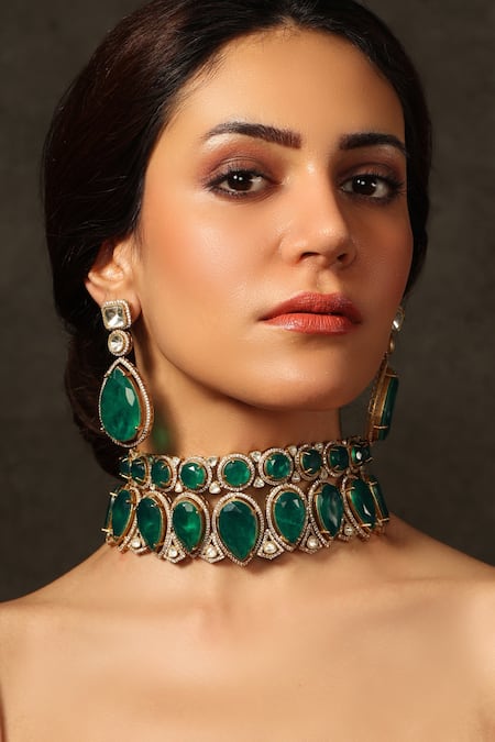 Joules by Radhika Emerald Stone Necklace Set 