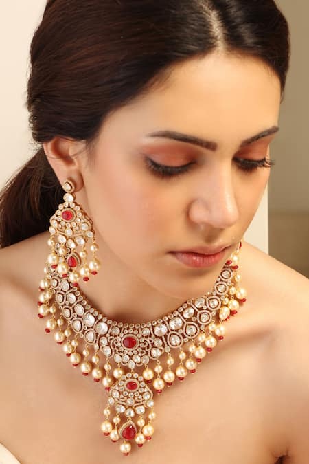 Joules by Radhika Stone & Pearl Embellished Necklace Set 