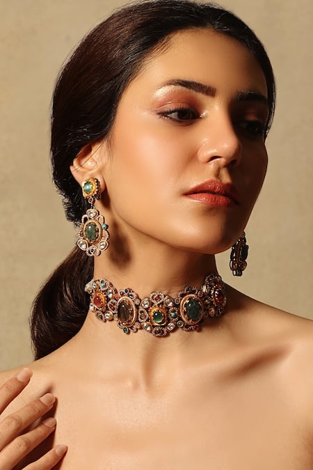Joules by Radhika Multi Color Stone Embellished Choker Set 