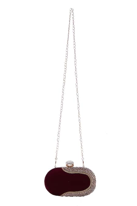 Buy_Samyukta Singhania_Maroon Crystals Embellished Velvet Clutch 