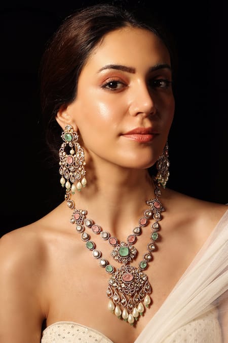 Joules by Radhika Stone Embellished Layered Pendant Set 