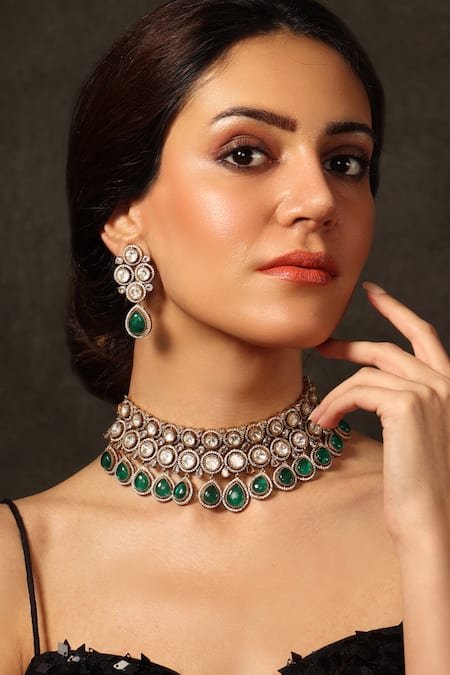 Joules by Radhika Emerald Stone Embellished Necklace Set 