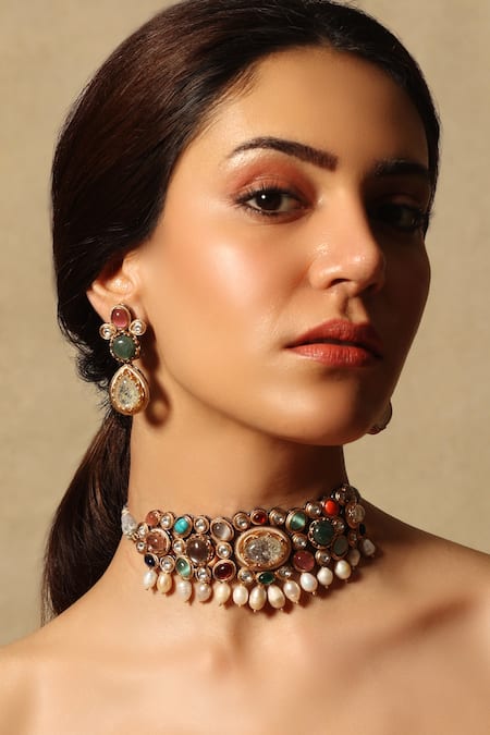 Joules by Radhika Stone Embellished Choker & Earring Set 