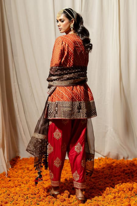 Pooja-Keyur Bandhej Woven Kurta & Embroidered Salwar 