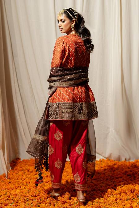 Shop_Pooja-Keyur_Brown Organza Polka Dot Woven Dupatta _at_Aza_Fashions