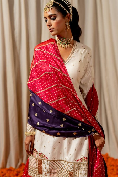 Pooja-Keyur_Off White Silk Embroidery, Sequins V-neck Aari Kurta With Sharara _at_Aza_Fashions