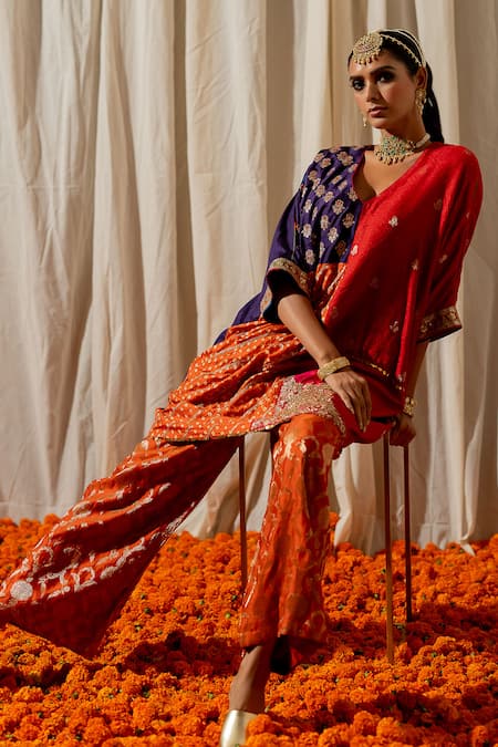 Pooja-Keyur Multicolor Embroidered Kaftan & Pant Set 