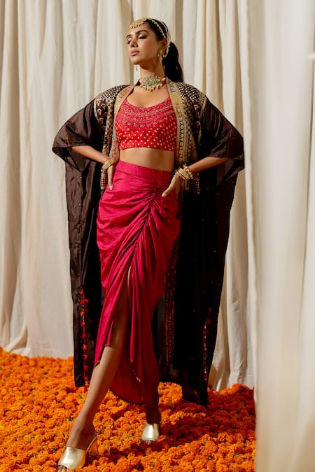 Pooja-Keyur Embroidered Cape Dhoti Skirt Set 