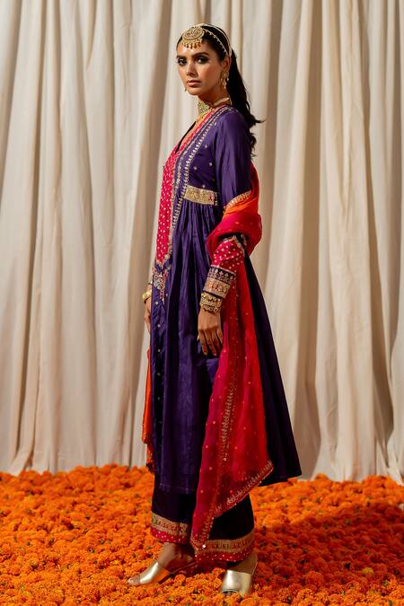 Shop_Pooja-Keyur_Orange Organza Sequins, Embroidery And Aari Work Dupatta _Online_at_Aza_Fashions