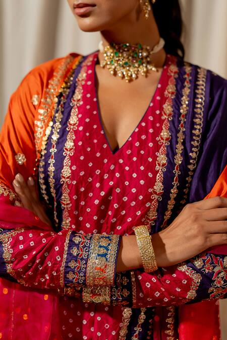 Pooja-Keyur_Orange Organza Sequins, Embroidery And Aari Work Dupatta _at_Aza_Fashions