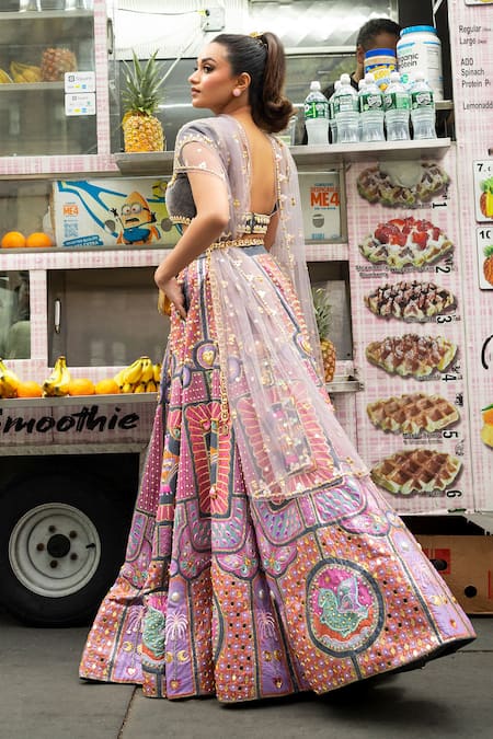 Papa Don't Preach Unicorn Wonder Print Embroidered Lehenga Set 