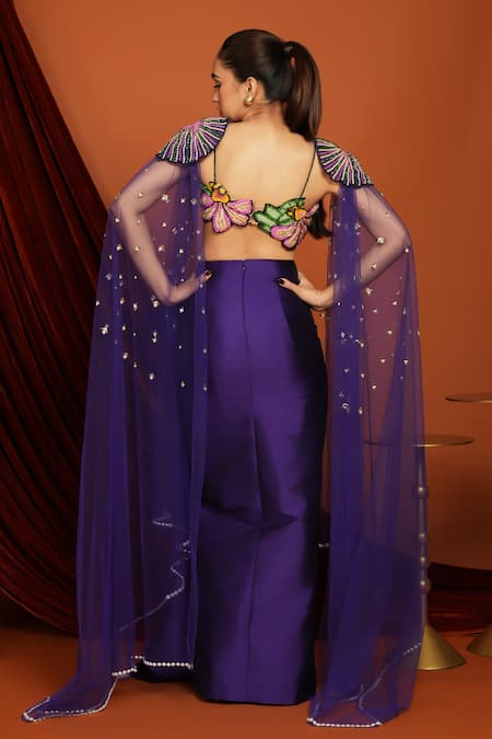 Papa Don't Preach Pearl Embellished Cape & Draped Skirt Set 