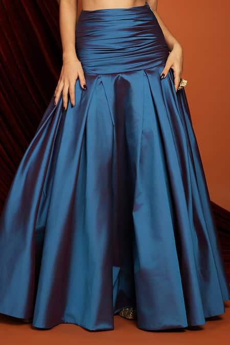 Papa Don't Preach_Multi Color Taffeta Beads Scoop Neck Floral Bralette And Skirt Set _Online_at_Aza_Fashions