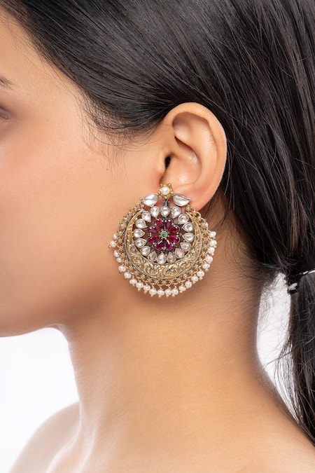 Ajooni Jewels Kundan Stone Chandbalis 