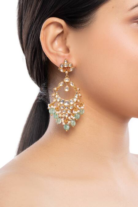 Ajooni Jewels_Gold Plated Stones, Beads Embellished Chandbalis _Online_at_Aza_Fashions