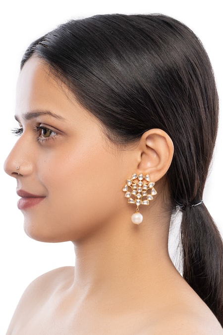 Ajooni Jewels Kundan Pearl Drop Earrings 