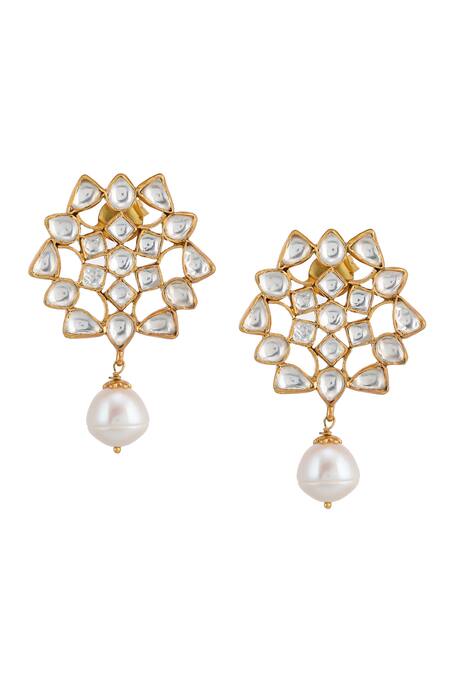 Ajooni Jewels Kundan Pearl Drop Earrings 