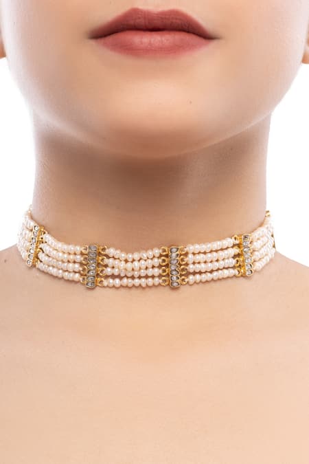 Ajooni Jewels Gold Plated Pearl Kundan Choker 
