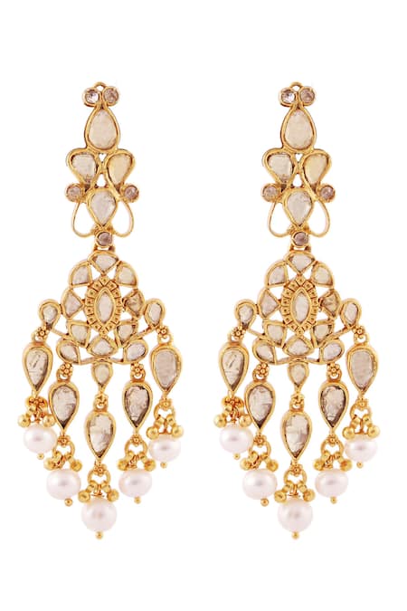 Ajooni Jewels Kundan Pearl Embellished Danglers 