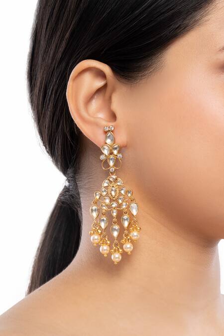 Buy Ajooni Jewels Gold Plated Pearls, Stones Kundan Embellished Danglers Online at Aza Fashions Buy_Ajooni Jewels_Gold Plated Pearls, Stones Kundan Embellished Danglers _Online_at_Aza_Fashions