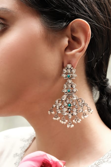 Ajooni Jewels Kundan & Pearl Cutwork Earrings 