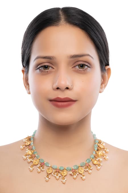 Ajooni Jewels Gold & Green Gemstone Necklace 
