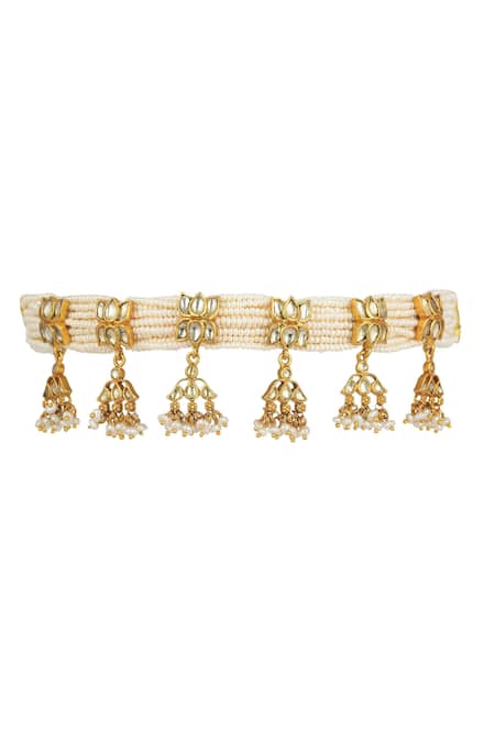 Ajooni Jewels_Gold Plated Pearls Kundan Embellished Choker Set _Online_at_Aza_Fashions